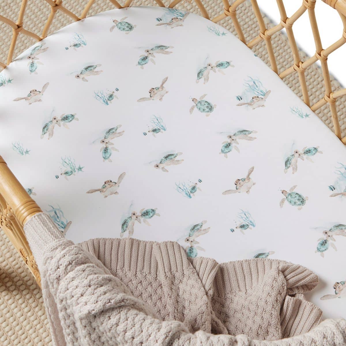 Snuggle Hunny Fitted Bassinet Sheet and Change Pad Cover - Turtle Organic
