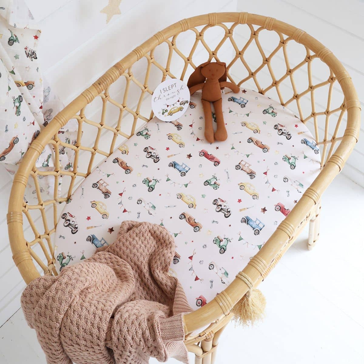Snuggle Hunny Fitted Bassinet Sheet and Change Pad Cover - Vintage Cars
