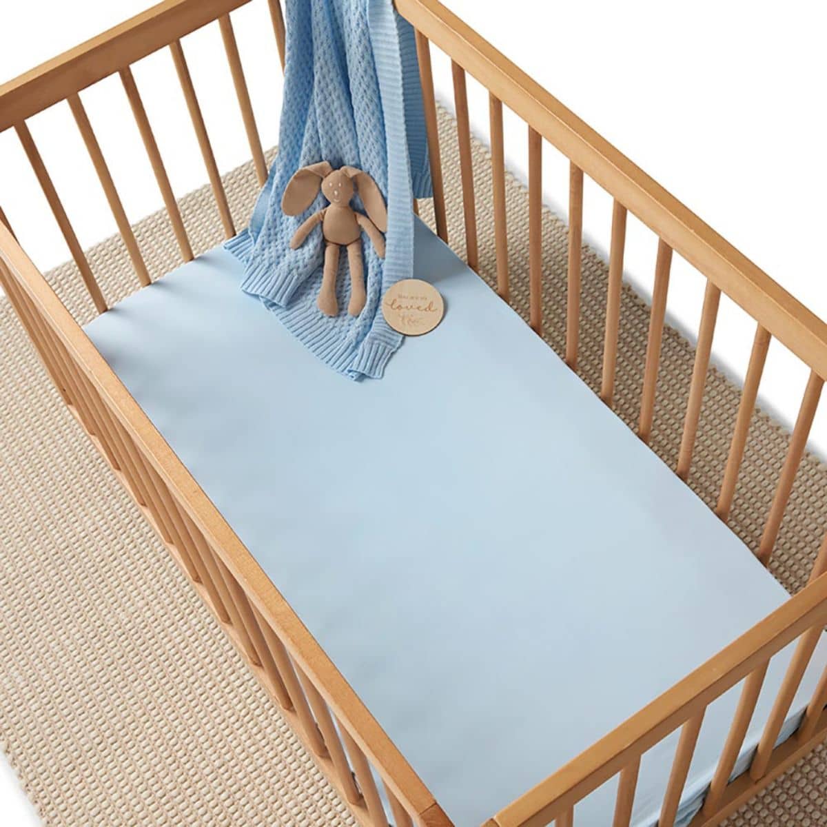 Snuggle Hunny Fitted Cot Sheet - Baby Blue Organic