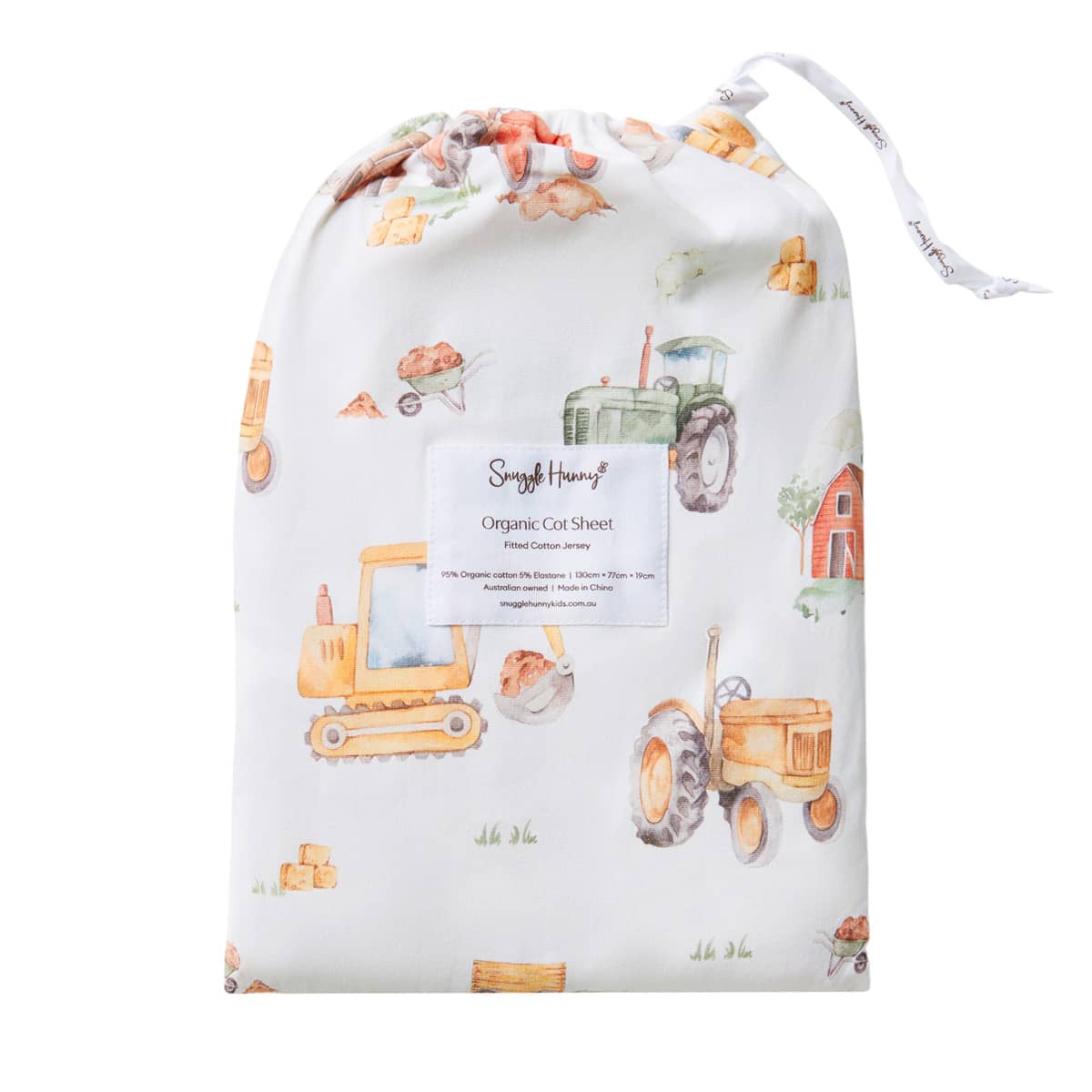 Snuggle Hunny Fitted Cot Sheet - Diggers & Tractors