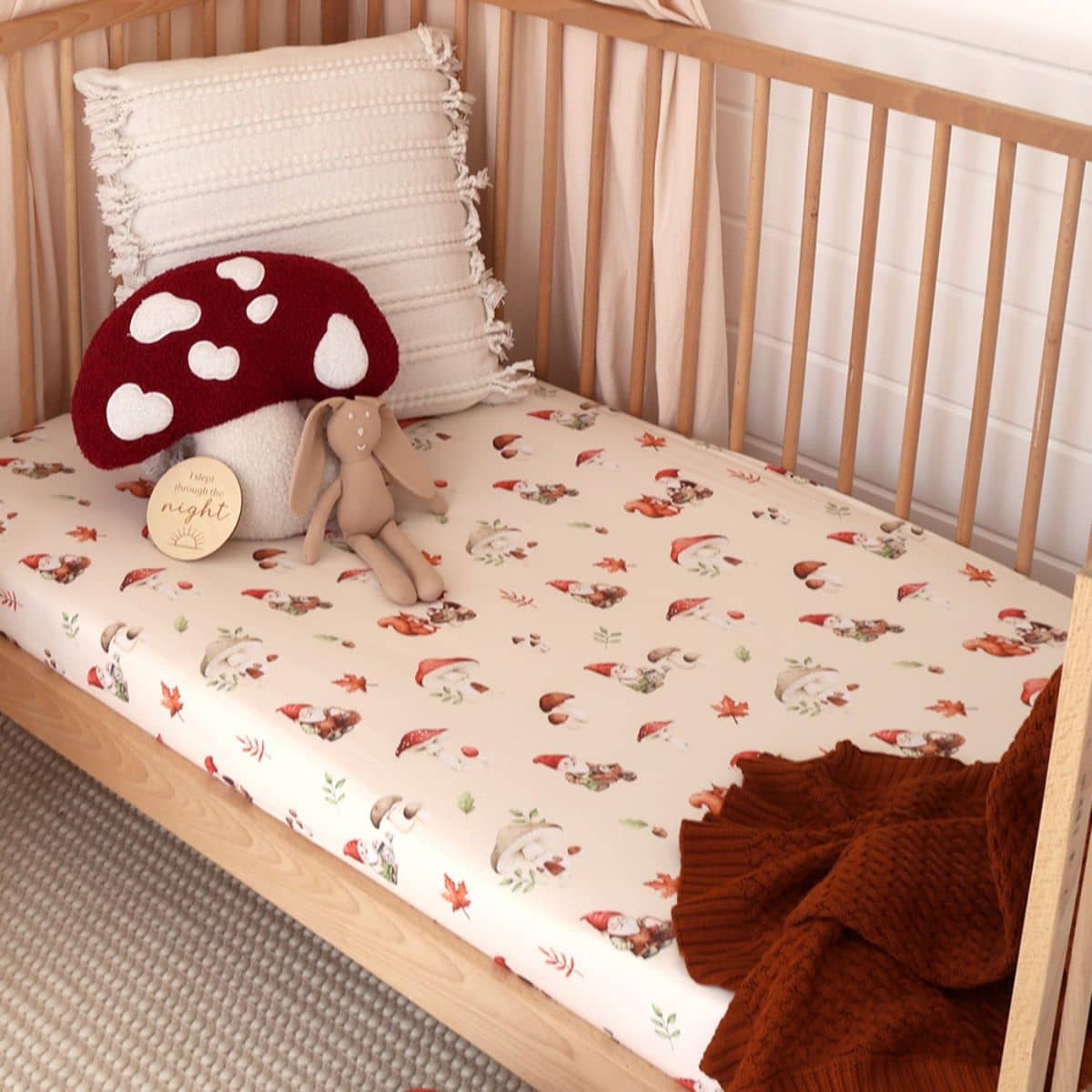 Snuggle Hunny Fitted Cot Sheet - Gnomes