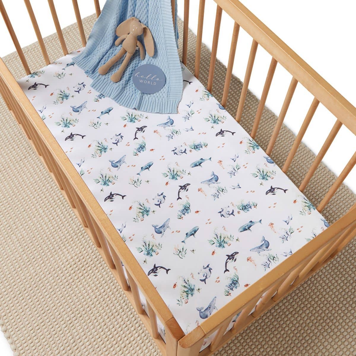 Snuggle Hunny Fitted Cot Sheet - Ocean Organic