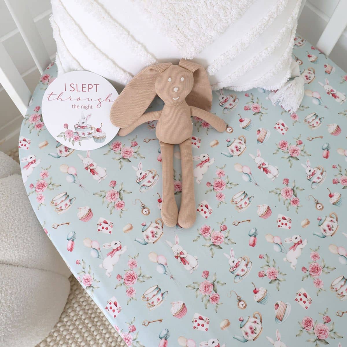 Snuggle Hunny Fitted Cot Sheet - White Rabbit