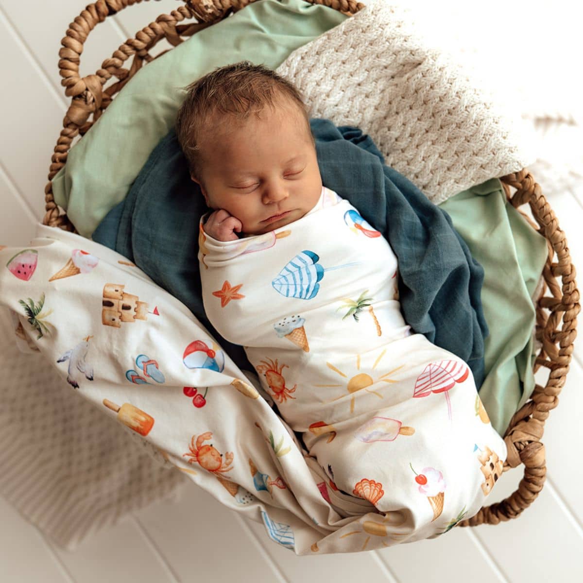 Snuggle Hunny Jersey Wrap with Matching Headwear - Beach Fun