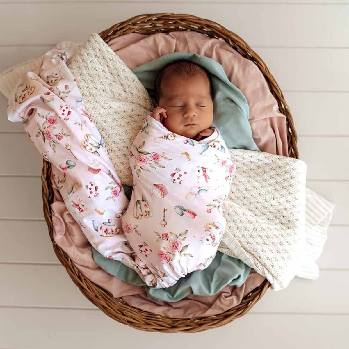 Snuggle Hunny Jersey Wrap with Matching Headwear - Alice's Tea Party