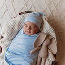 Snuggle Hunny Jersey Wrap with Matching Headwear - Baby Blue Organic
