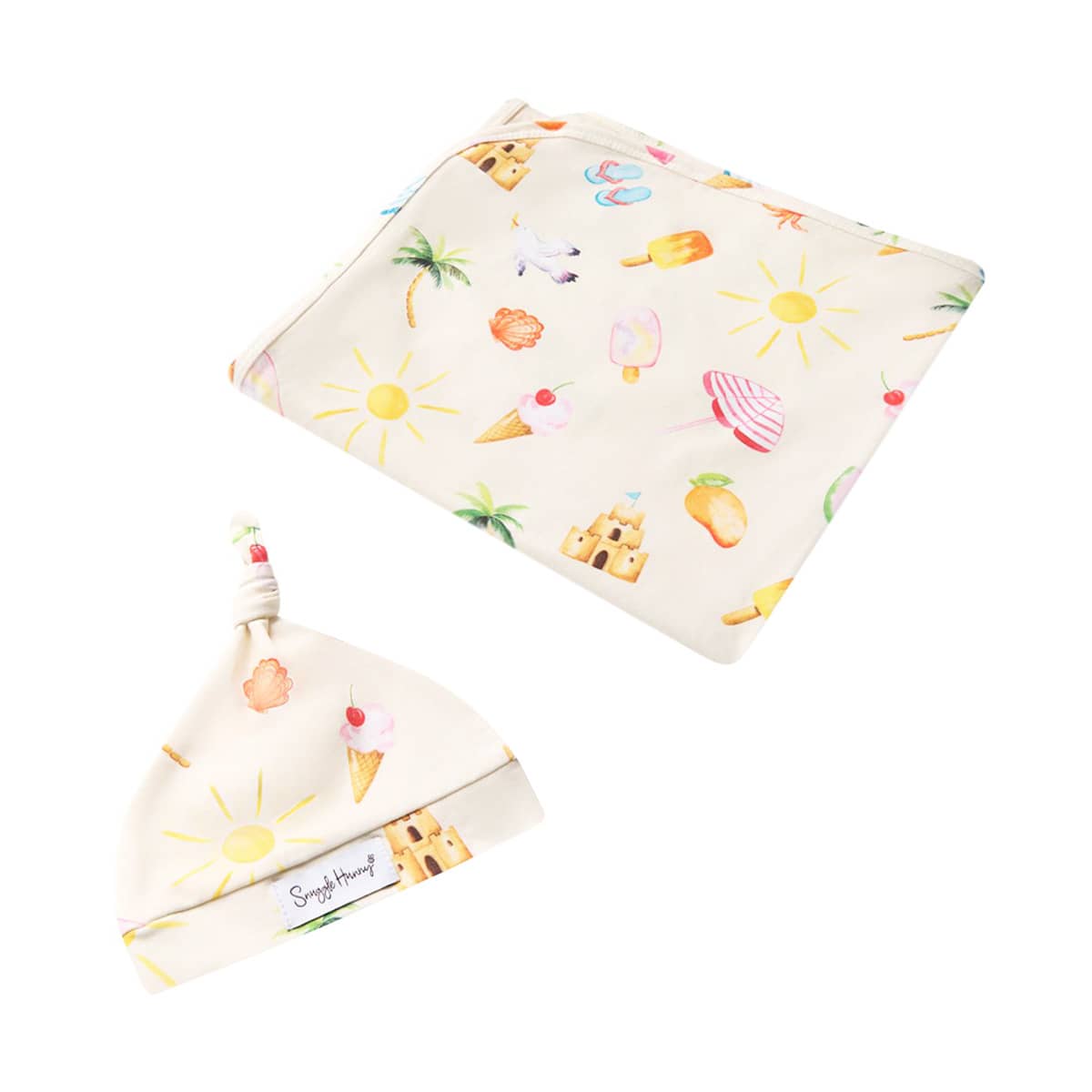 Snuggle Hunny Jersey Wrap with Matching Headwear - Beach Fun