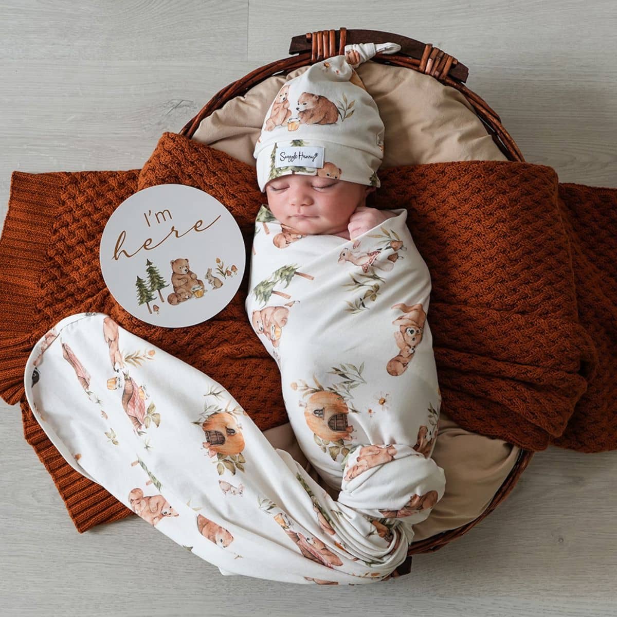 Snuggle Hunny Jersey Wrap with Matching Headwear - Bears