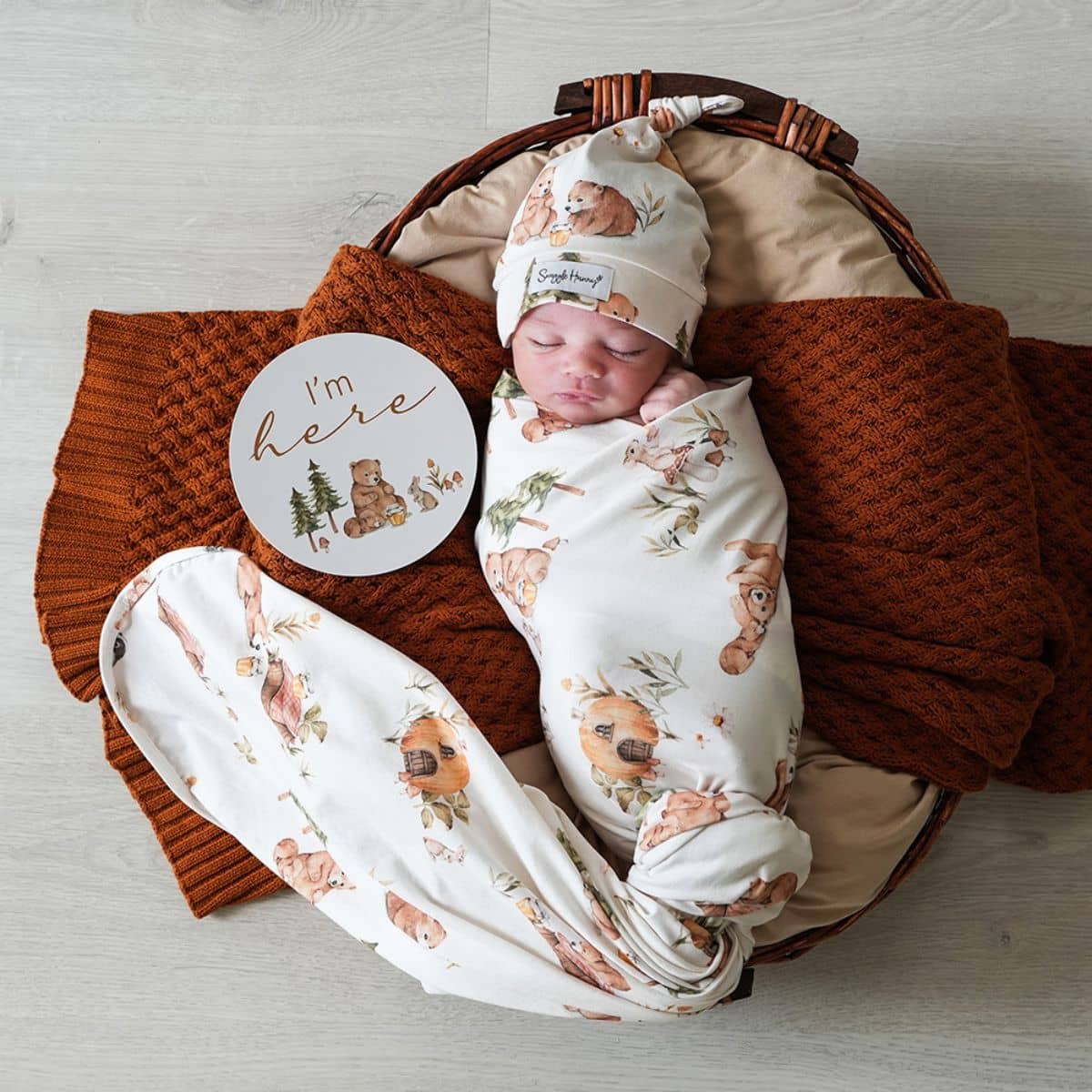 Snuggle Hunny Jersey Wrap with Matching Headwear - Bears
