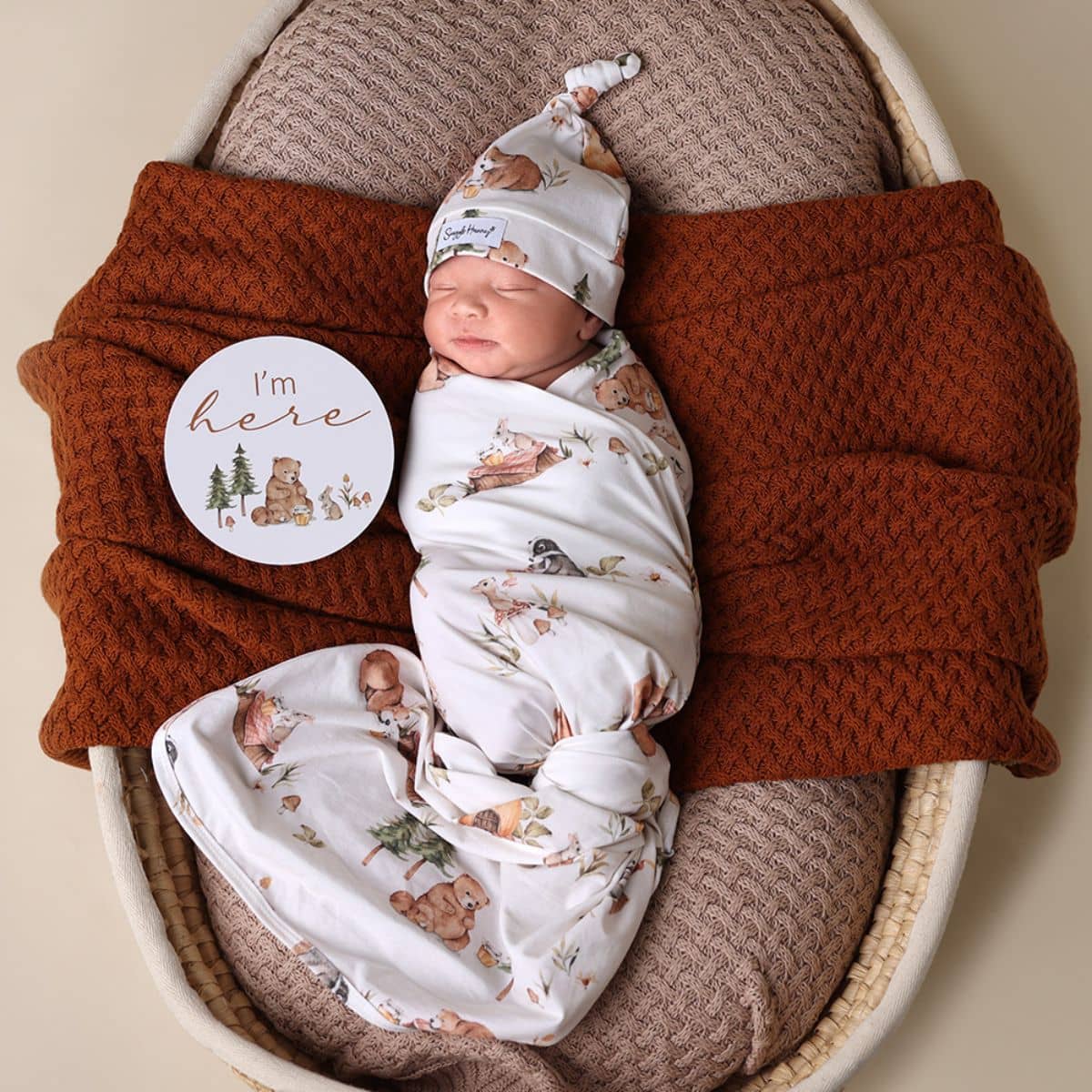 Snuggle Hunny Jersey Wrap with Matching Headwear - Bears