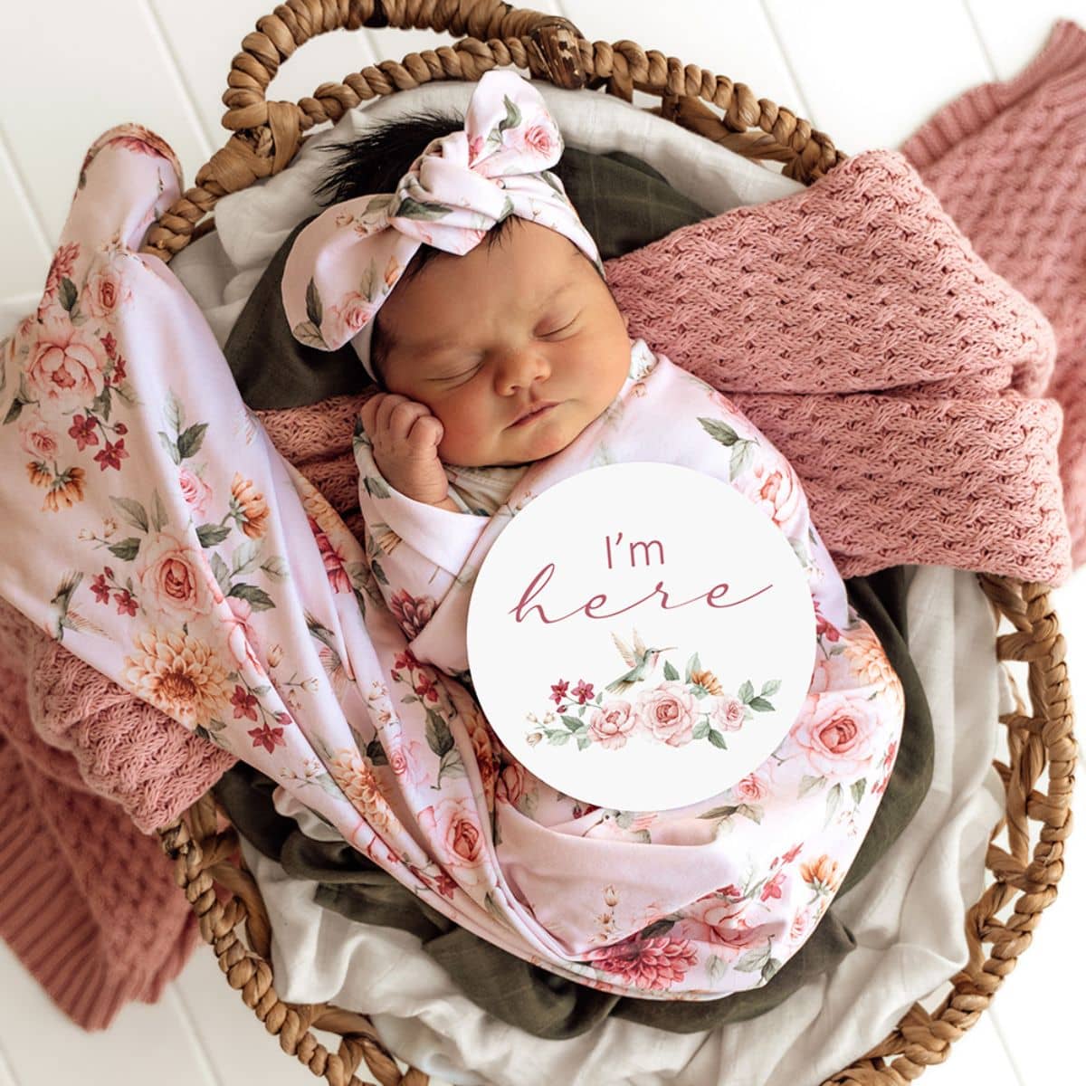 Snuggle Hunny Jersey Wrap with Matching Headwear - Birds & Blooms