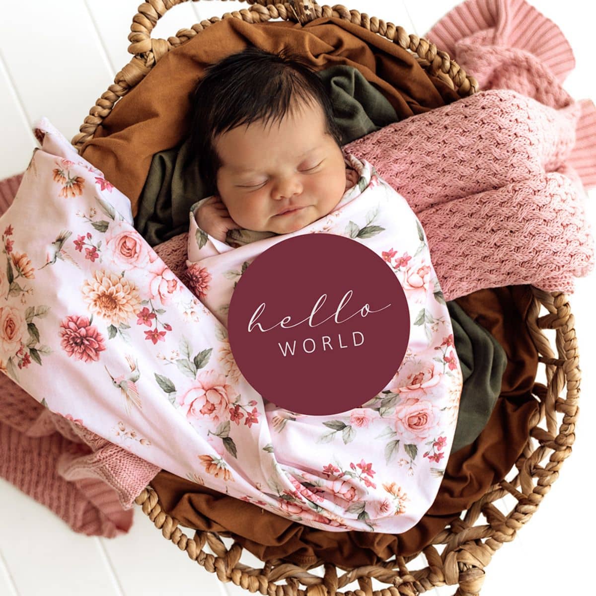 Snuggle Hunny Jersey Wrap with Matching Headwear - Birds & Blooms
