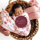 Snuggle Hunny Jersey Wrap with Matching Headwear - Birds & Blooms