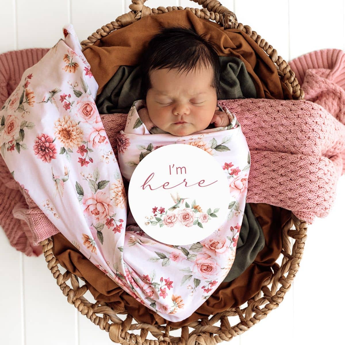 Snuggle Hunny Jersey Wrap with Matching Headwear - Birds & Blooms