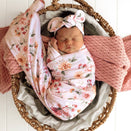Snuggle Hunny Jersey Wrap with Matching Headwear - Birds & Blooms