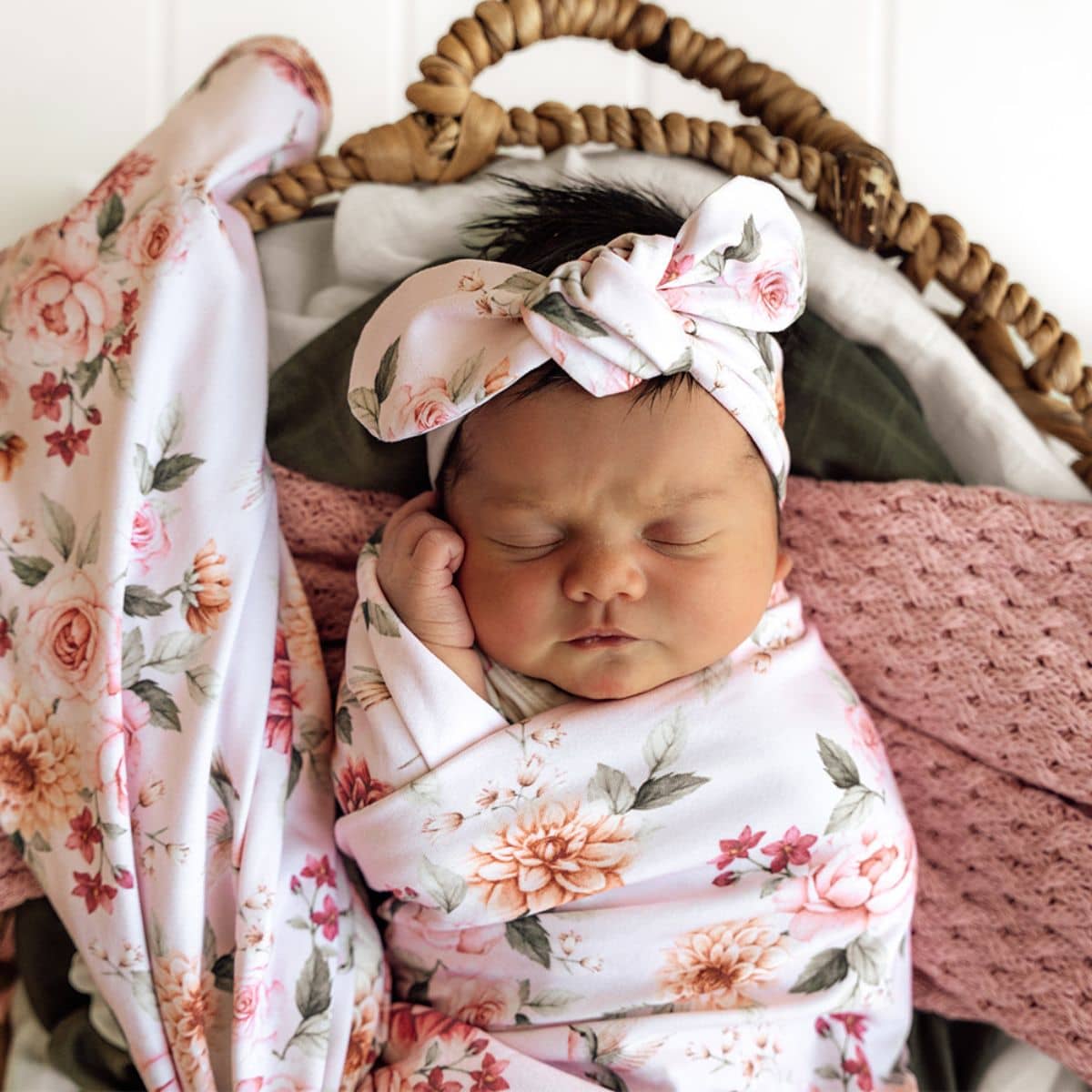 Snuggle Hunny Jersey Wrap with Matching Headwear - Birds & Blooms