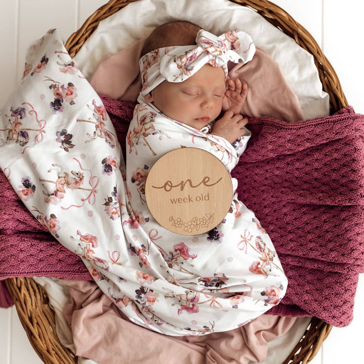 Snuggle Hunny Jersey Wrap with Matching Headwear - Carousel