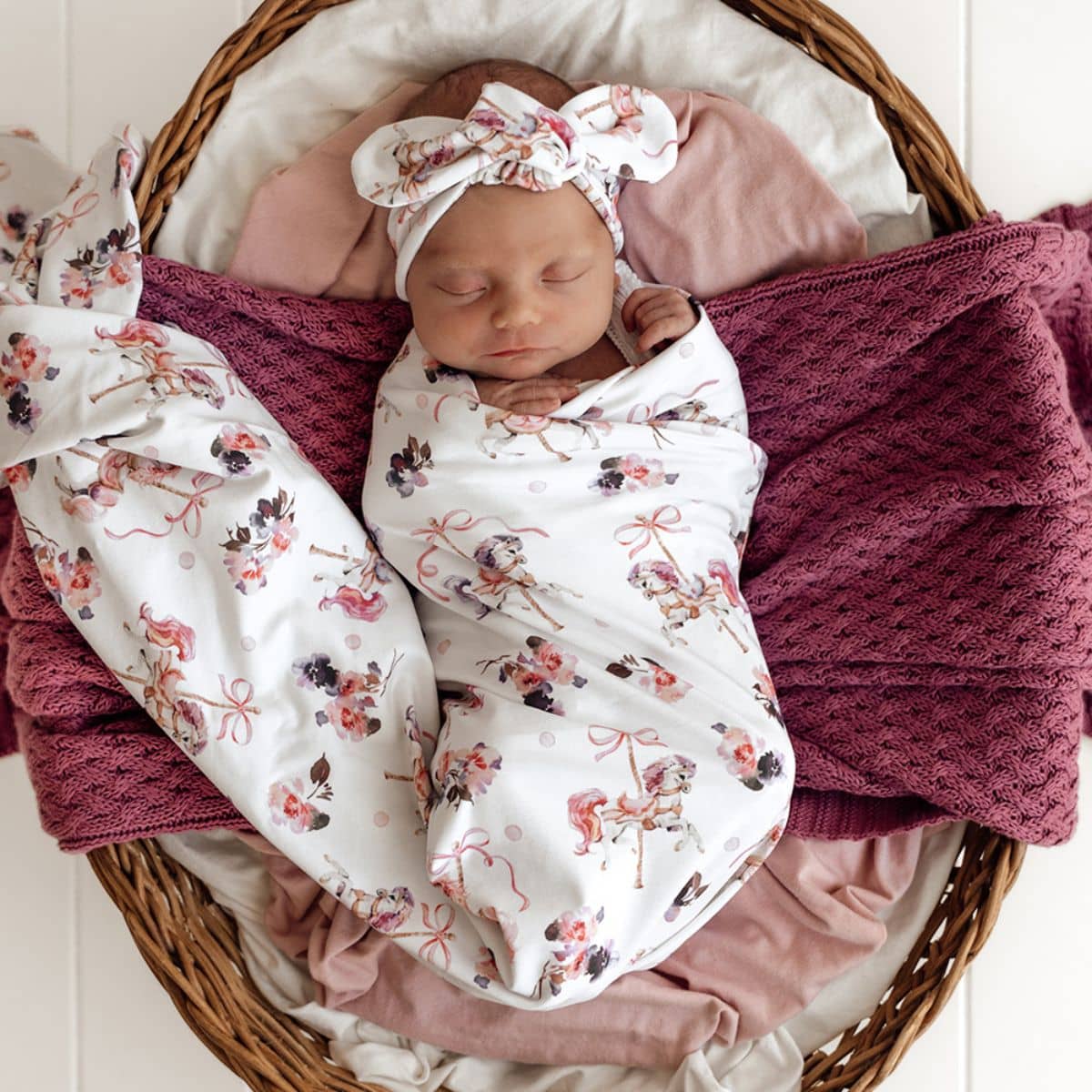 Snuggle Hunny Jersey Wrap with Matching Headwear - Carousel