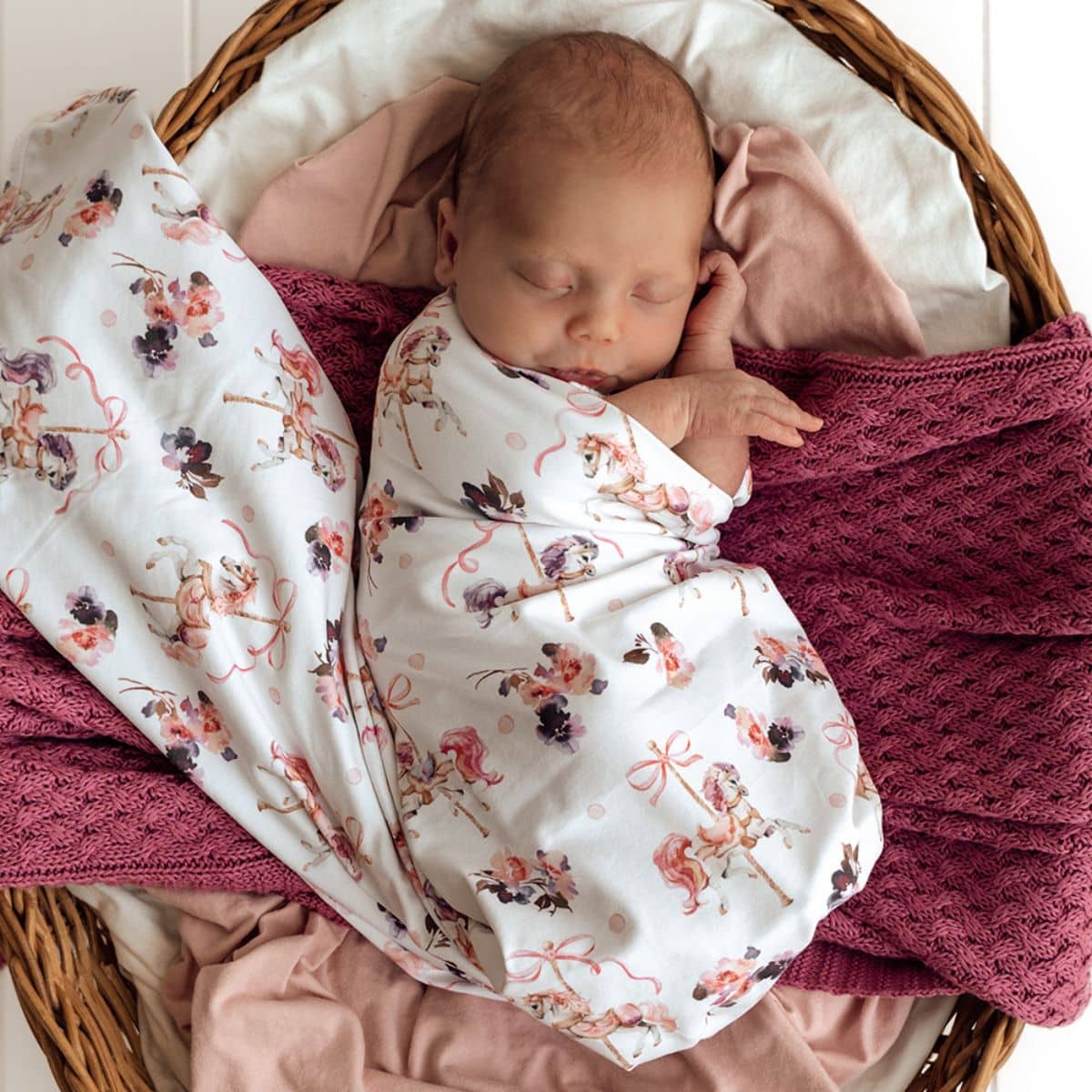Snuggle Hunny Jersey Wrap with Matching Headwear - Carousel