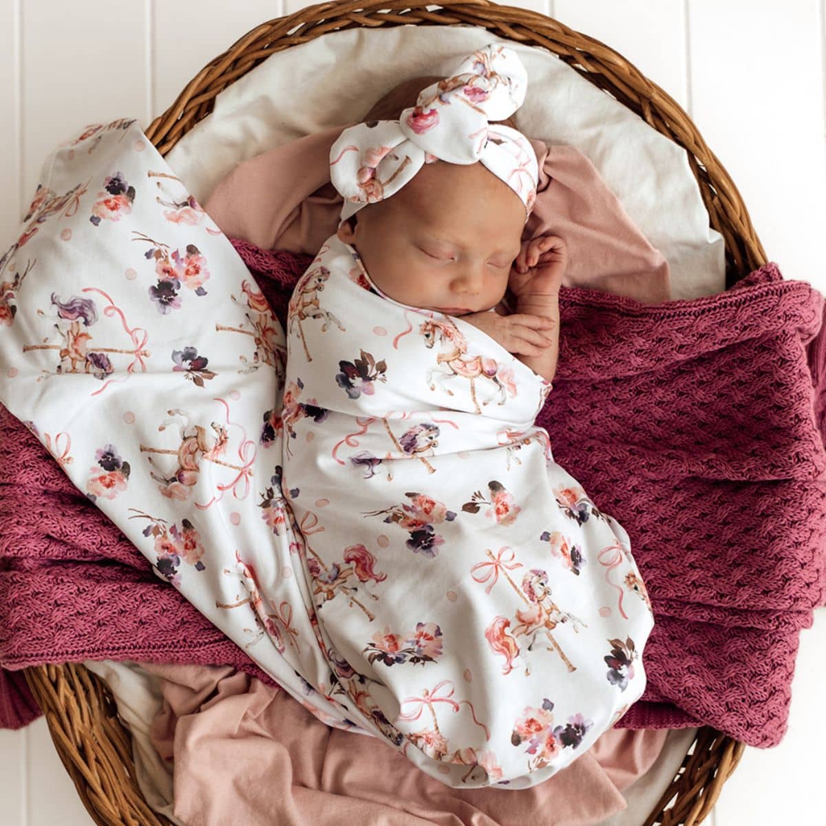 Snuggle Hunny Jersey Wrap with Matching Headwear - Carousel