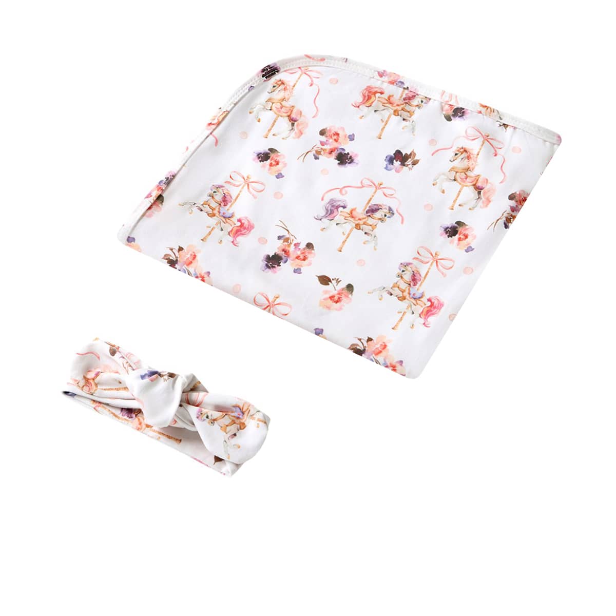 Snuggle Hunny Jersey Wrap with Matching Headwear - Carousel