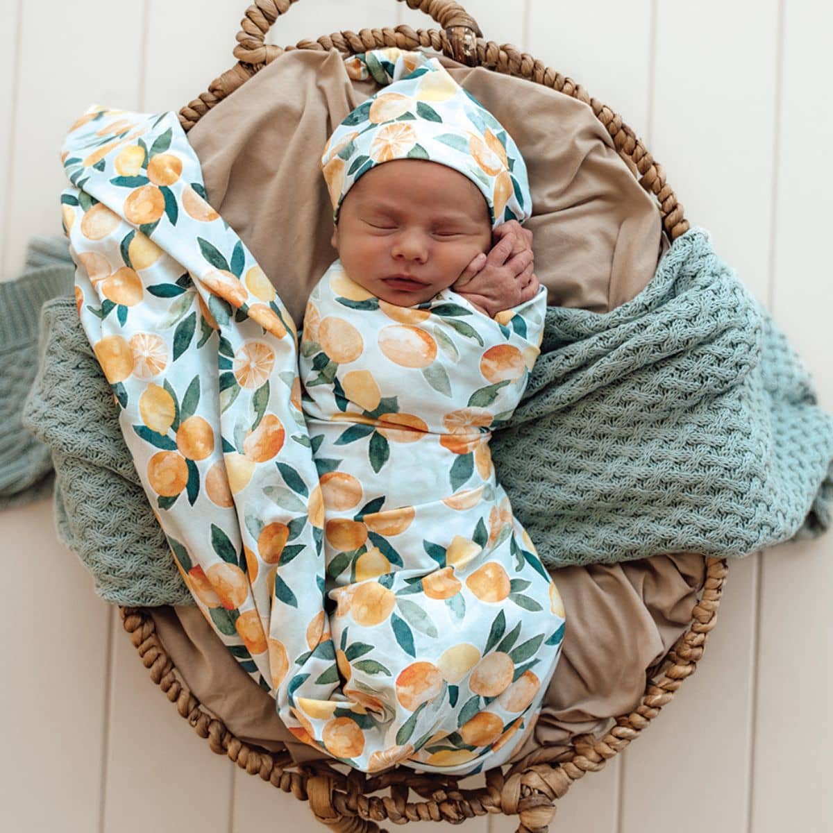 Snuggle Hunny Jersey Wrap with Matching Headwear - Citrus Squeeze