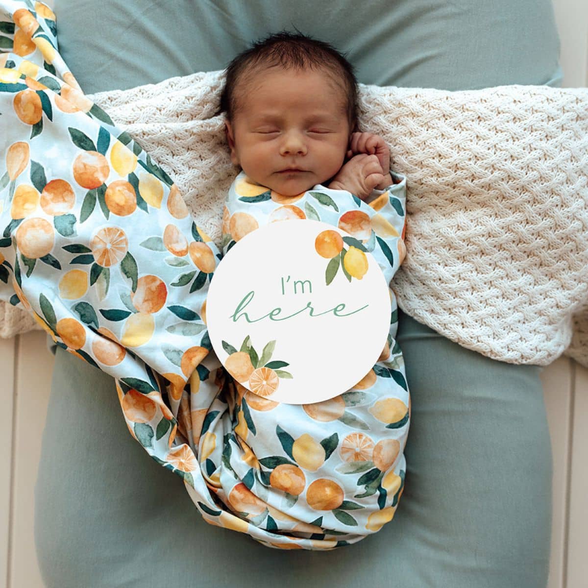 Snuggle Hunny Jersey Wrap with Matching Headwear - Citrus Squeeze