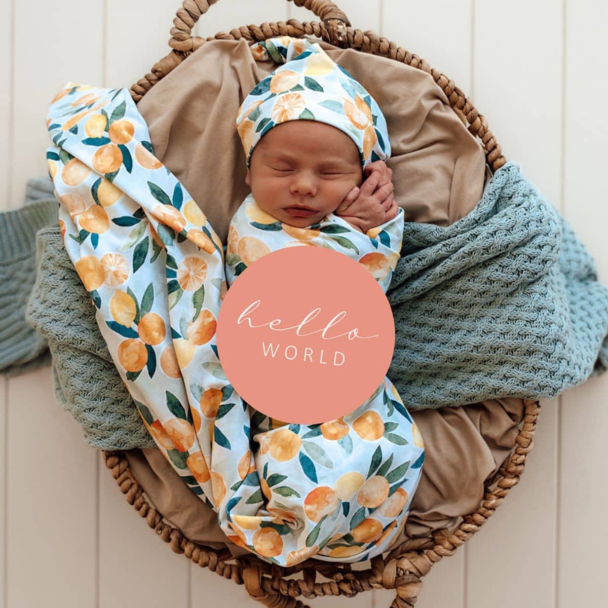 Snuggle Hunny Jersey Wrap with Matching Headwear - Citrus Squeeze