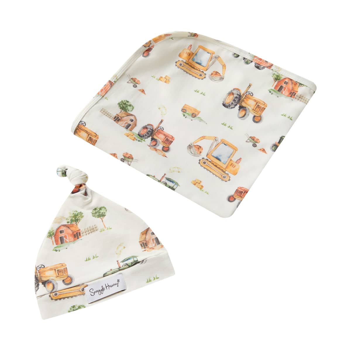 Snuggle Hunny Jersey Wrap with Matching Headwear - Diggers & Tractors Organic