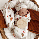 Snuggle Hunny Jersey Wrap with Matching Headwear - Gnomes