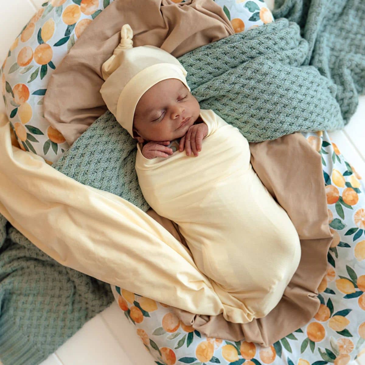 Snuggle Hunny Jersey Wrap with Matching Headwear - Lemon Sorbet