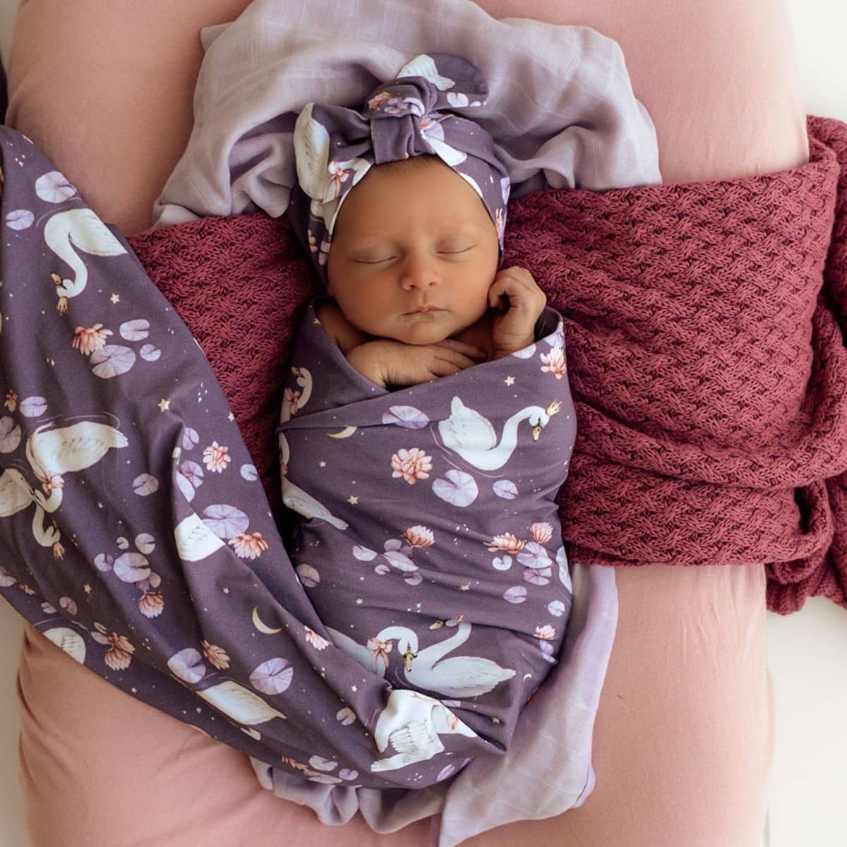 Snuggle Hunny Jersey Wrap with Matching Headwear - Midnight Swan