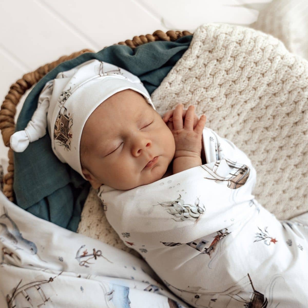 Snuggle Hunny Jersey Wrap with Matching Headwear - Set Sail