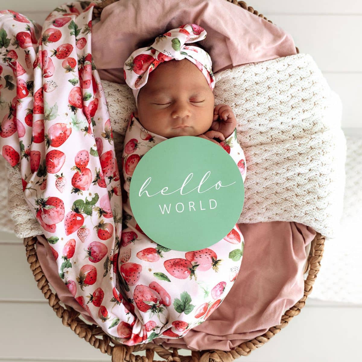 Snuggle Hunny Jersey Wrap with Matching Headwear - Strawberry