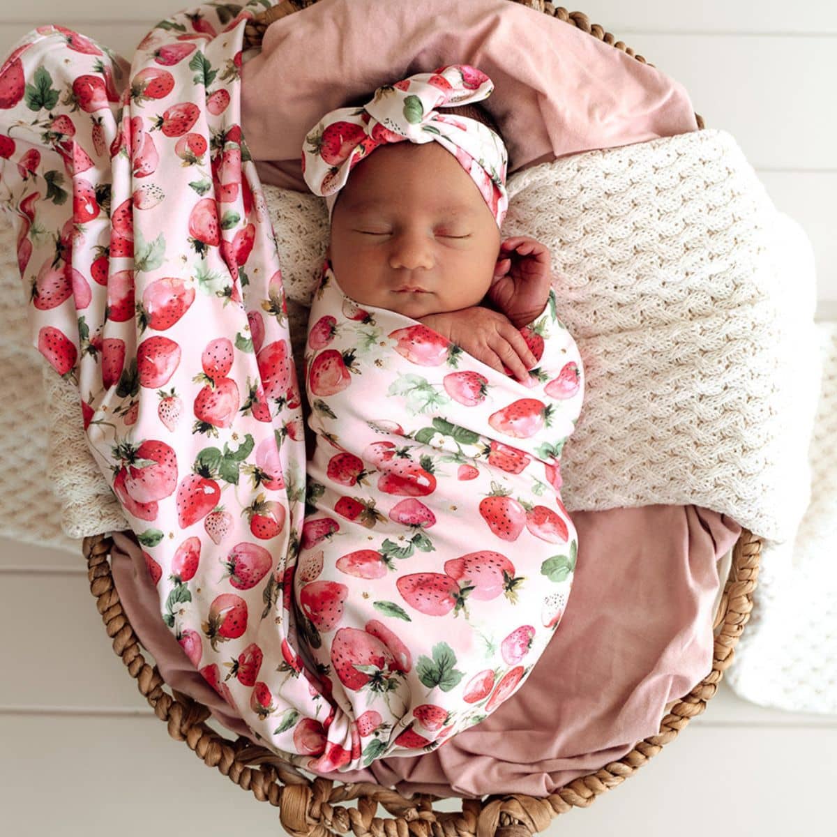 Snuggle Hunny Jersey Wrap with Matching Headwear - Strawberry