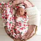 Snuggle Hunny Jersey Wrap with Matching Headwear - Strawberry