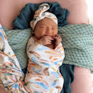 Snuggle Hunny Jersey Wrap with Matching Headwear - Summer Palm