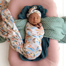 Snuggle Hunny Jersey Wrap with Matching Headwear - Summer Palm