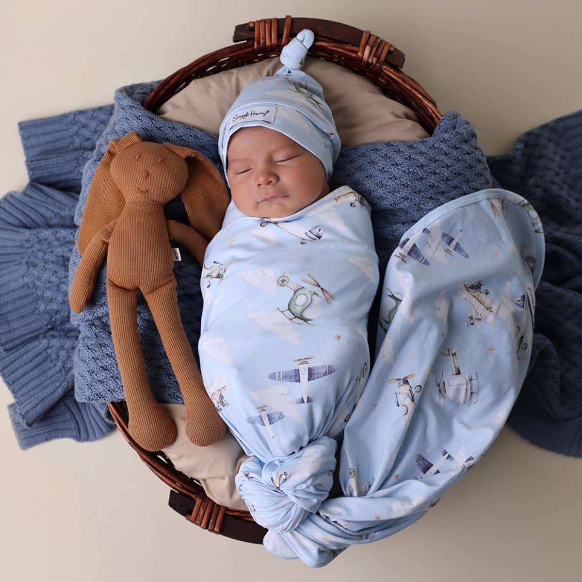 Snuggle Hunny Jersey Wrap with Matching Headwear - Taking Flight
