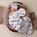 Snuggle Hunny Jersey Wrap with Matching Headwear - Trains