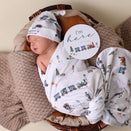 Snuggle Hunny Jersey Wrap with Matching Headwear - Trains