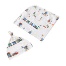 Snuggle Hunny Jersey Wrap with Matching Headwear - Trains