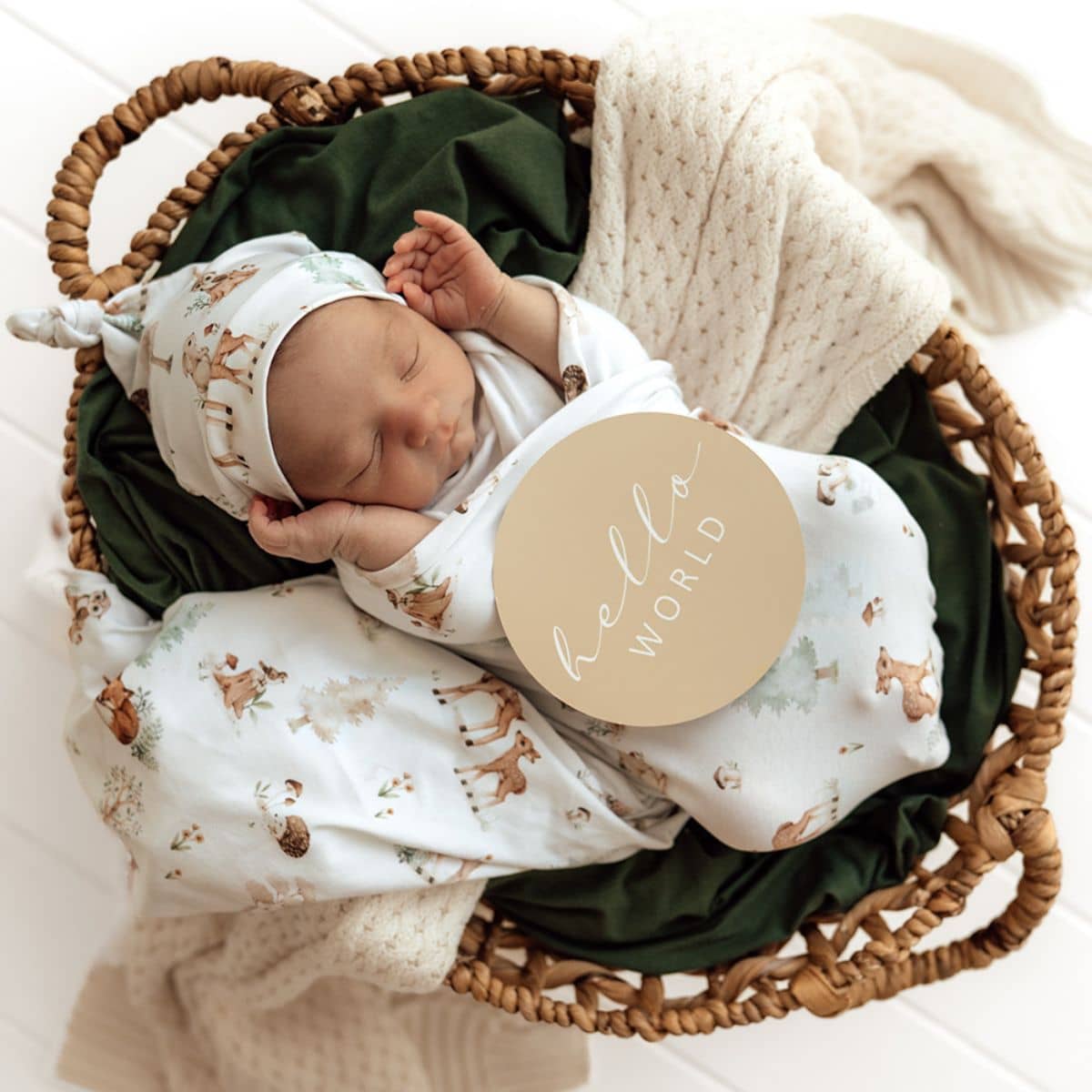 Snuggle Hunny Jersey Wrap with Matching Headwear - Woodland Tales