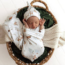 Snuggle Hunny Jersey Wrap with Matching Headwear - Woodland Tales