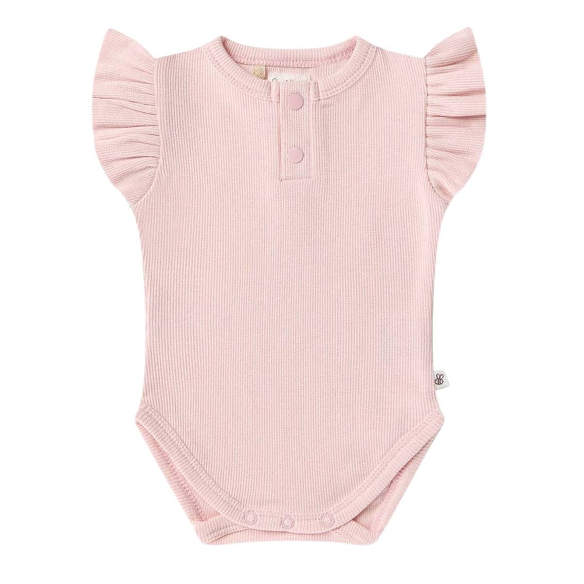 Snuggle Hunny Short Sleeve Bodysuit - Baby Pink Frill Rib
