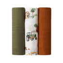 Snuggle Hunny Large Organic Muslin Wraps - Diggers / Olive / Bronze