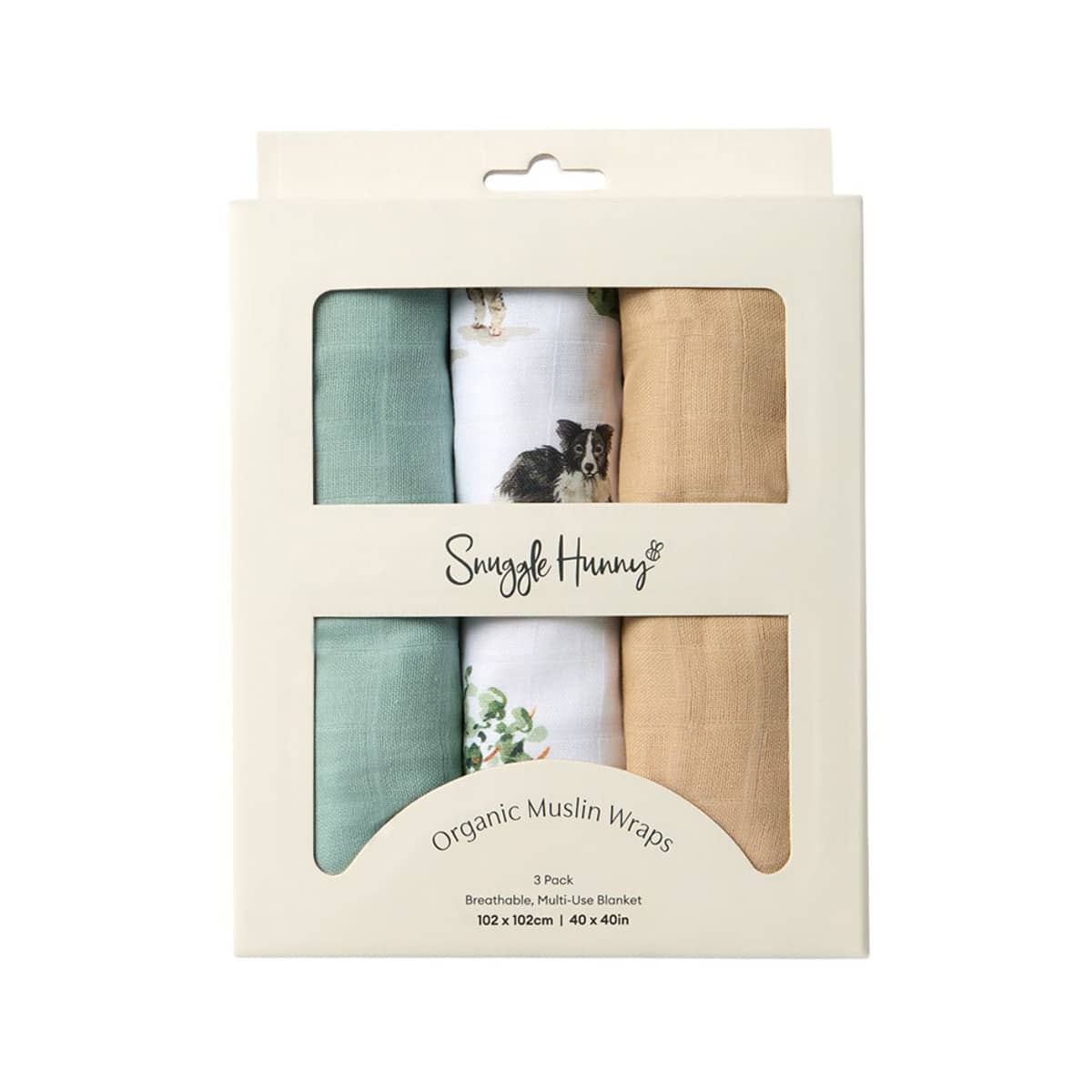 Snuggle Hunny Large Organic Muslin Wraps - Dog Park / Sage / Pebble