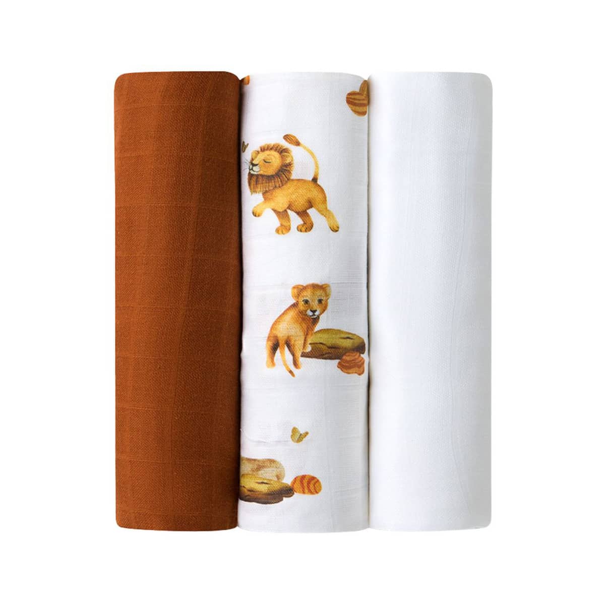 Snuggle Hunny Large Organic Muslin Wraps - Lion / Bronze / Milk