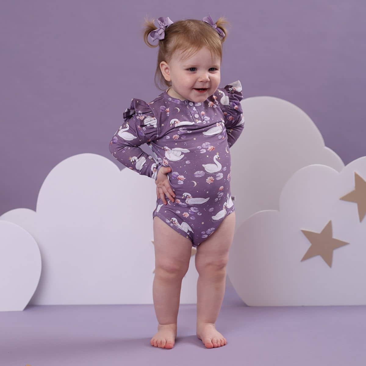 Snuggle Hunny Long Sleeve Bodysuit - Midnight Swan