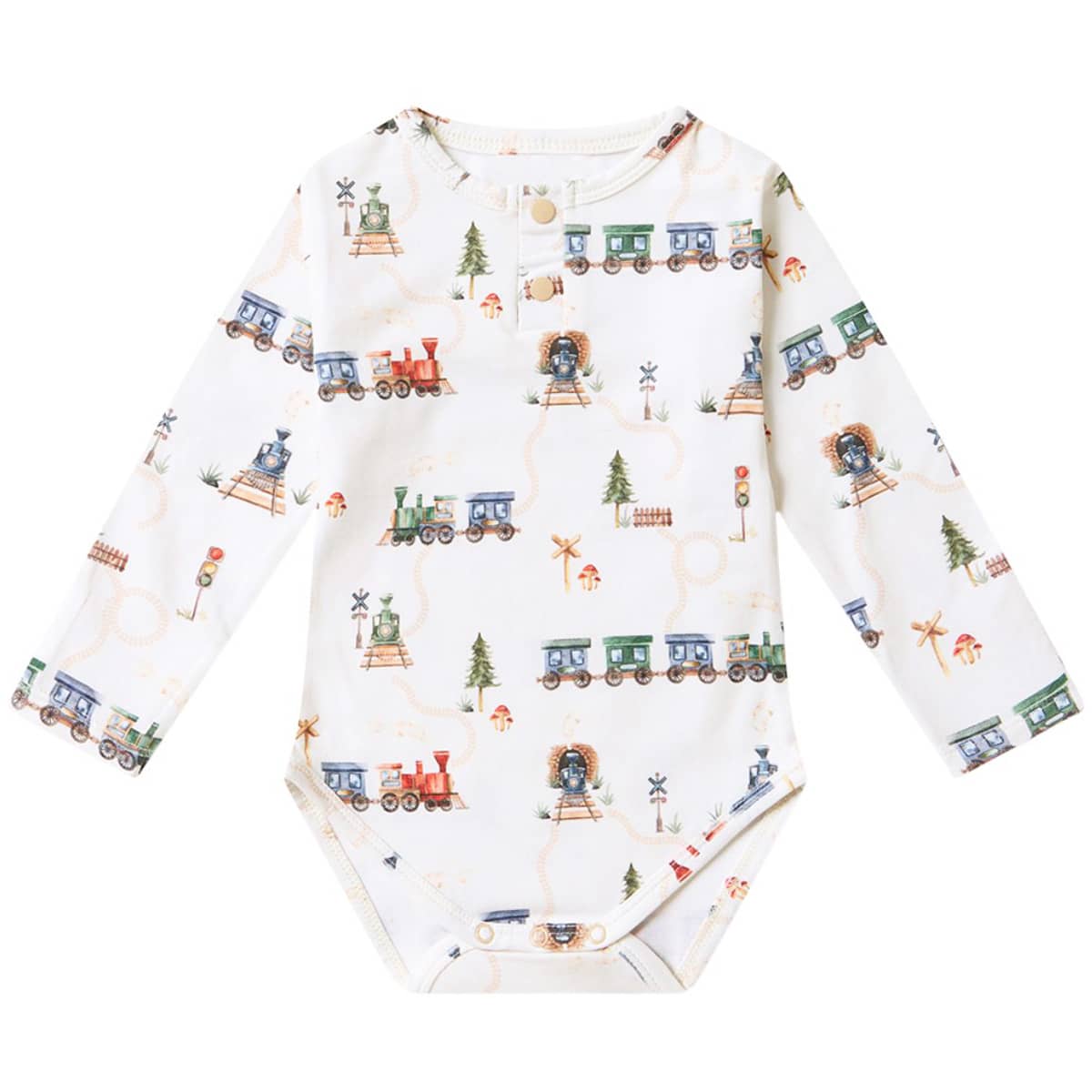 Snuggle Hunny Long Sleeve Bodysuit - Trains